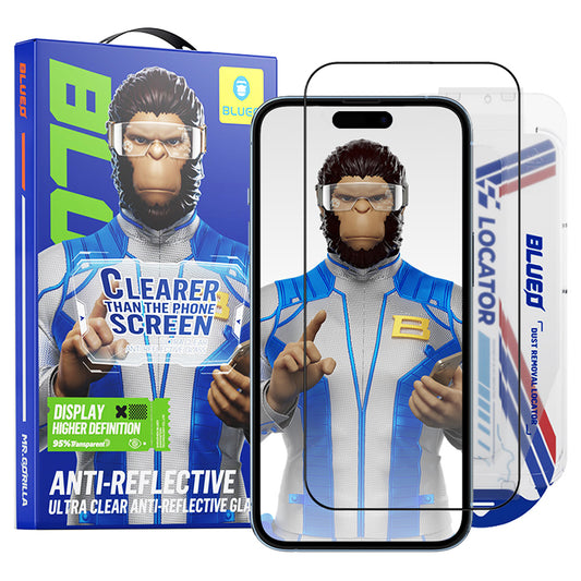 Blueo Anti-Reflective HD Schutzfolie mit Applicator Pro für Apple iPhone 16 Pro, gehärtetes Glas, Vollkleber, Schwarz