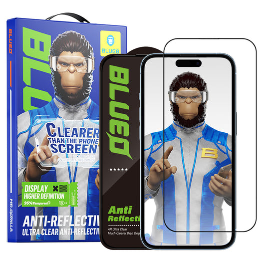 Blueo Anti-Reflective HD Displayschutzfolie für Apple iPhone 15 Pro, gehärtetes Glas, Vollklebung, Schwarz