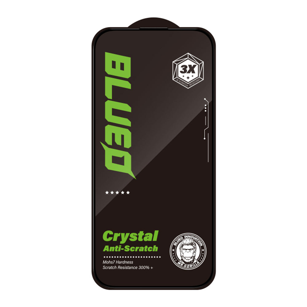 Pellicola protettiva per schermo Blueo Crystal Anti-Graffio per Apple iPhone 16 Plus / 15 Plus, Vetro Temperato, Full Glue, Nero