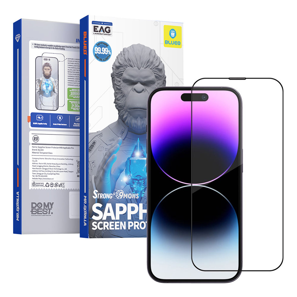 Pellicola protettiva per schermo Blueo Sapphire Applicator Pro per Apple iPhone 16 Pro, Vetro temperato, Full Glue, Nero