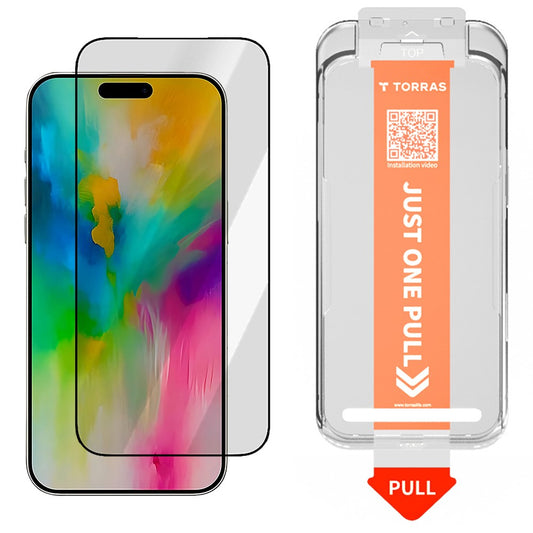 Schutzfolie Torras GlassGo Install Master für Apple iPhone 17 Pro, gehärtetes Glas, Vollkleber