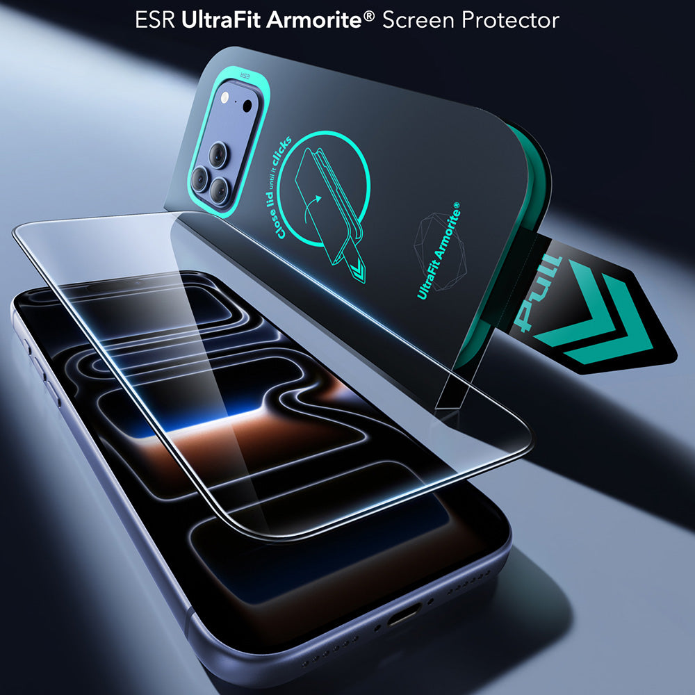 Pellicola protettiva per schermo ESR Armorite UltraFit per Apple iPhone 18 Pro / 17 Pro, vetro temperato, Full Glue, set da 2 pezzi, nero