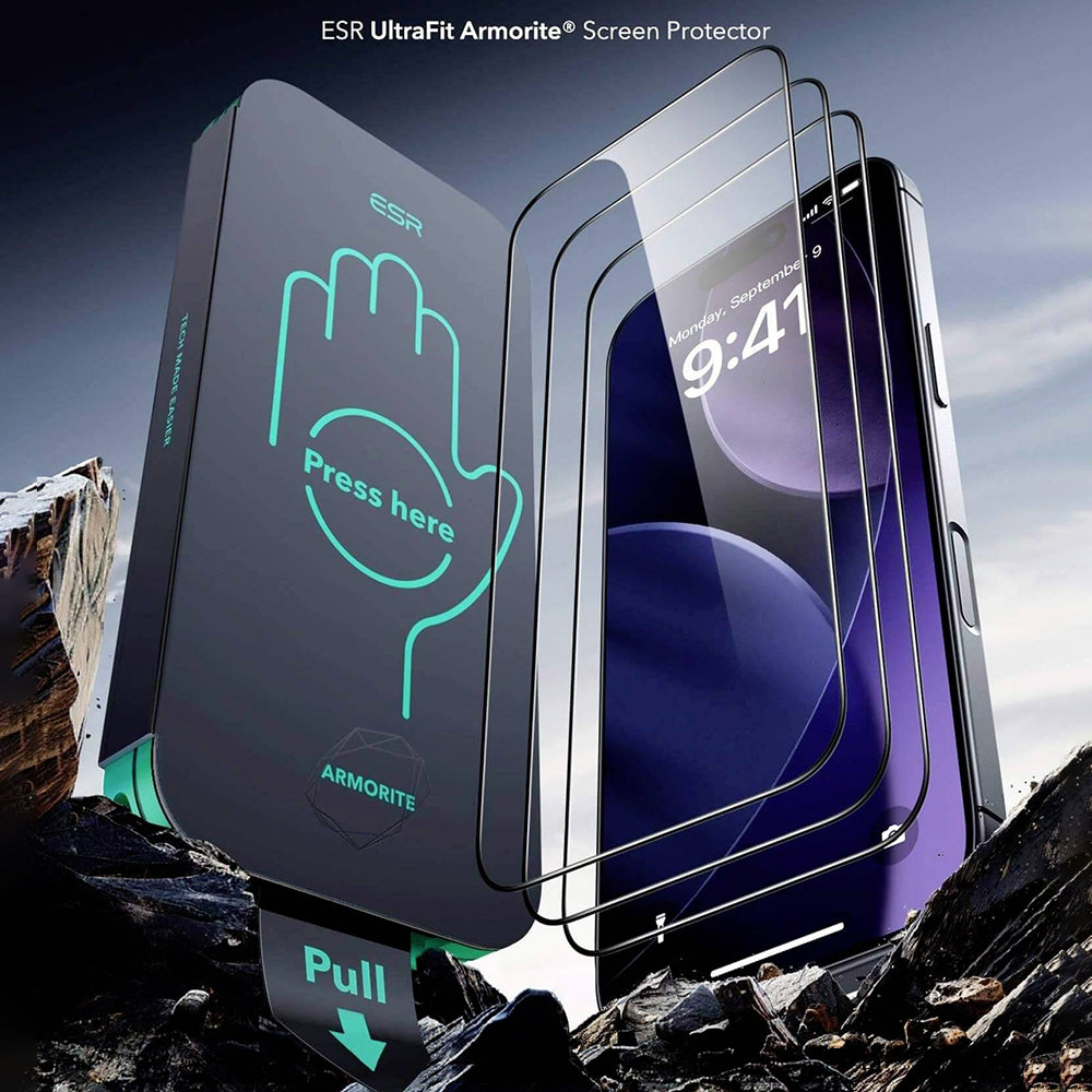 Pellicola protettiva per schermo ESR Armorite UltraFit per Apple iPhone 18 Pro Max / 17 Pro Max, Vetro temperato, Full Glue, Set 2 pezzi, Nero
