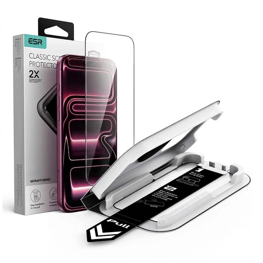 Film de protection d'écran ESR UltraFit Classic pour Apple iPhone 18 Pro / 17 Pro, Verre trempé, Collage intégral, Noir