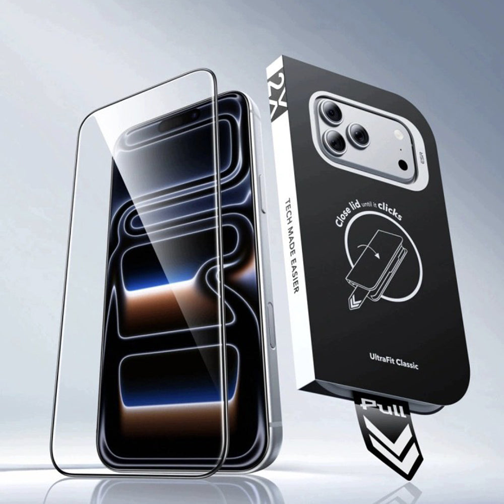 ESR UltraFit Classic Displayschutzfolie für Apple iPhone 18 Pro Max / 17 Pro Max, gehärtetes Glas, Vollkleber, 2er-Set, Schwarz