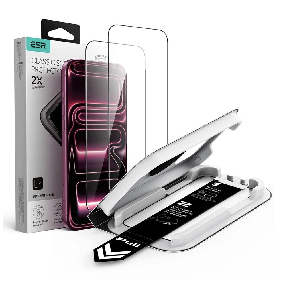 ESR UltraFit Classic Displayschutzfolie für Apple iPhone 18 Pro Max / 17 Pro Max, gehärtetes Glas, Vollkleber, 2er-Set, Schwarz