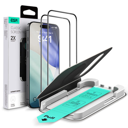 Pellicola Protettiva Schermo ESR UltraFit per Apple iPhone 17 Pro Max, Vetro Temperato, Full Glue, Set 2 pezzi, Nera