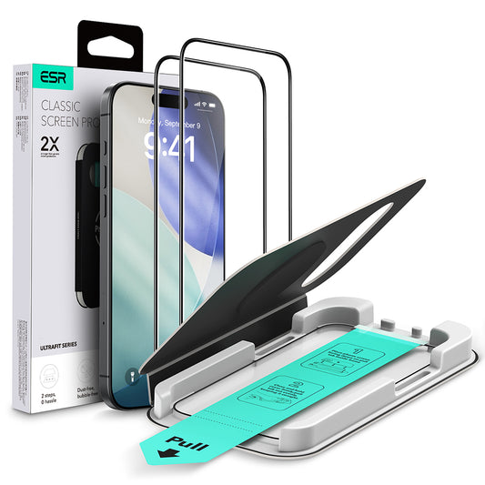 Film de protection écran ESR UltraFit pour Apple iPhone 17 Pro Max, Verre Trempé, Full Glue, Lot de 2 pièces, Noir