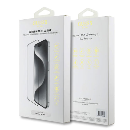 Pellicola Protettiva Schermo Guess Classic Outline per Apple iPhone 16 Pro Max, Vetro Temperato, Full Glue, 2.5D, Nera GUTGP16XBOKGCIT