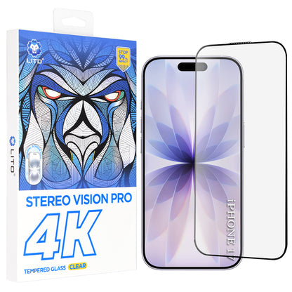 Film de protection écran Lito D+ Max 4K pour Apple iPhone 17 / 16 Pro, Verre Trempé, Full Glue, Noir