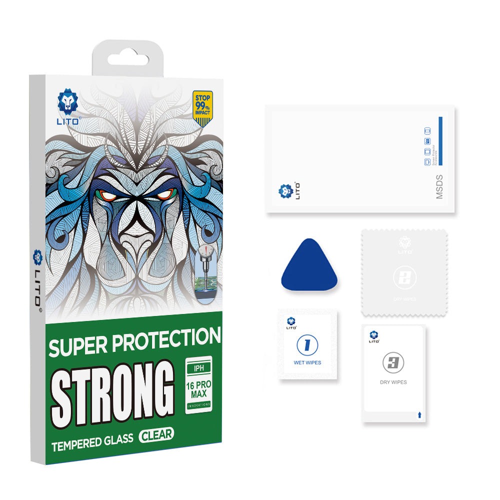 Schutzfolie Lito D+ Max Strong für Apple iPhone 17 / 16 Pro, Gehärtetes Glas, Vollverklebung, Schwarz