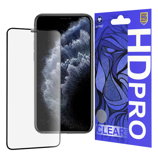 Pellicola protettiva per schermo Lito HD Pro Clear per Apple iPhone 11 Pro Max / XS Max, Vetro temperato, Colla completa, Nera