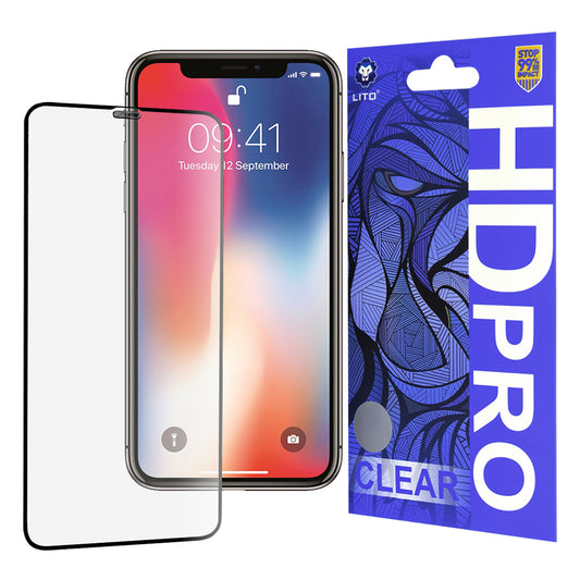 Pellicola protettiva per schermo Lito HD Pro Clear per Apple iPhone 11 Pro / XS / X, Vetro temperato, Colla completa, Nera