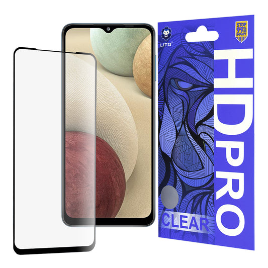 Lito HD Pro Clear Displayschutzfolie für Samsung Galaxy F12 F127 / A12 Nacho A127 / M02 M022, gehärtetes Glas, Vollkleber, Schwarz