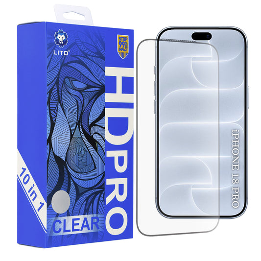 Film de protection d’écran Lito HD Pro pour Apple iPhone 18 Pro / 17 Pro, verre trempé, adhésif intégral, lot de 10, noir