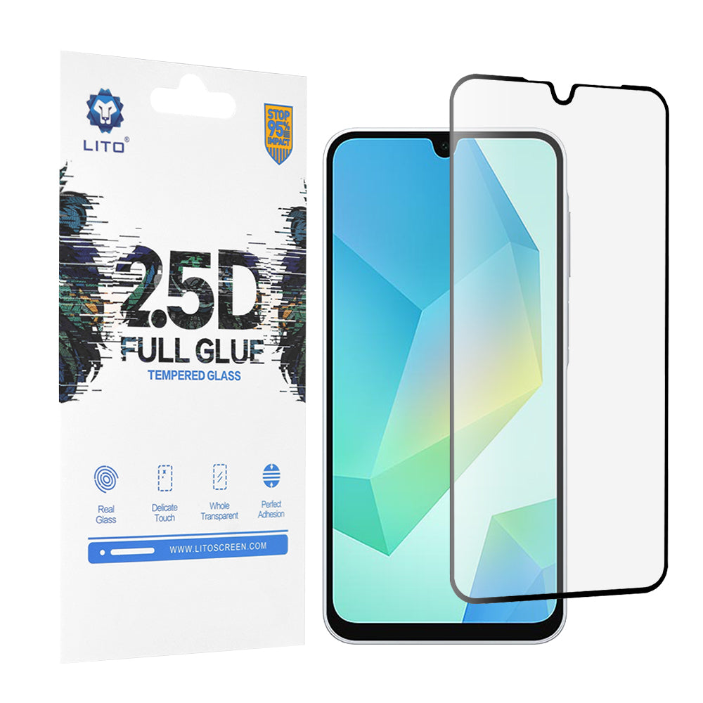 Lito Displayschutzfolie für Samsung Galaxy A16 5G A166 / A16 4G A165, gehärtetes Glas, Full Glue, 2.5D, Schwarz