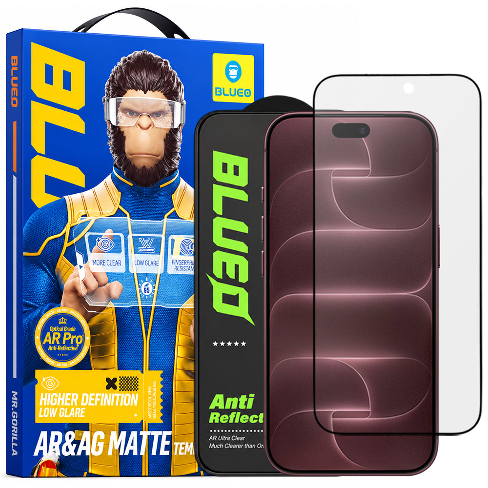 Protection d’écran Matte Blueo Anti-Reflective HD pour Apple iPhone 18 Pro Max, verre trempé, adhésif intégral, noir