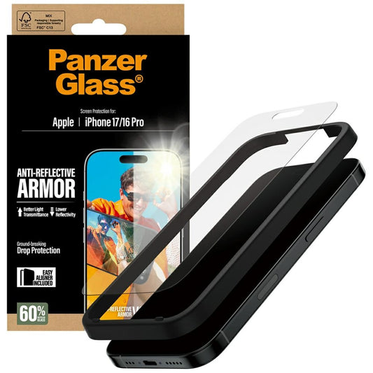 Schutzfolie Matte PanzerGlass Armor EasyAligner für Apple iPhone 17 / 16 Pro, Gehärtetes Glas, Vollverklebung