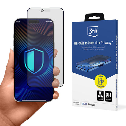 Matte Privacy Screen Protector 3MK HardGlass Max for Apple iPhone 17 Air, Tempered Glass, Full Glue