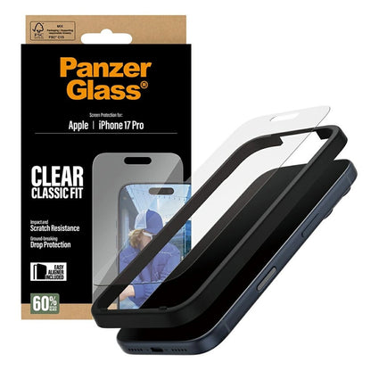 Schutzfolie PanzerGlass Classic Fit EasyAligner für Apple iPhone 17 Pro, gehärtetes Glas, Vollverklebung