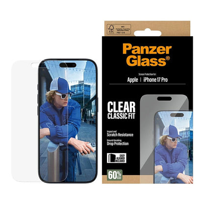 Schutzfolie PanzerGlass Classic Fit EasyAligner für Apple iPhone 17 Pro, gehärtetes Glas, Vollverklebung