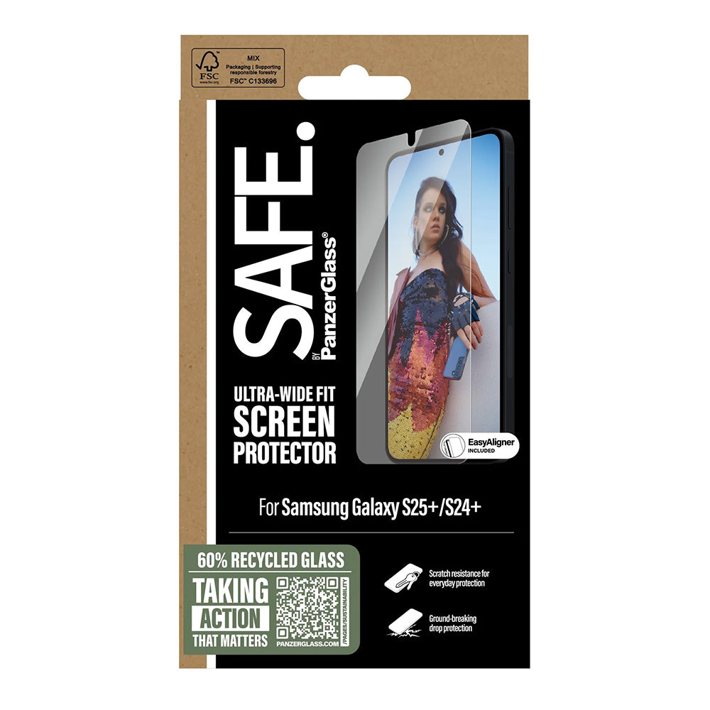 Schutzfolie PanzerGlass Safe. Ultra-Wide Fit EasyAligner für Samsung Galaxy S25+ S936 / S24+ S926, Gehärtetes Glas, Vollverklebung.