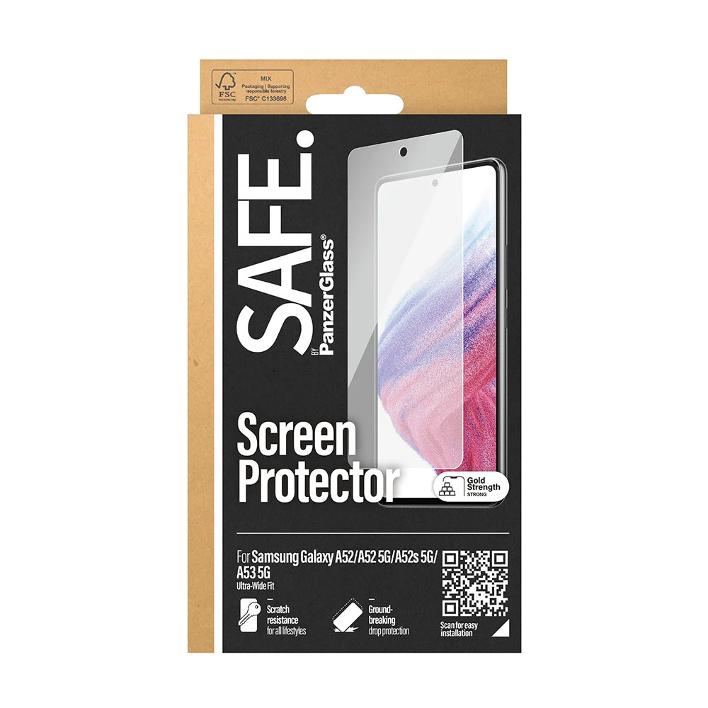 Film de protection d'écran PanzerGlass Safe. Ultra-Wide Fit pour Samsung Galaxy A53 5G A536 / A52s 5G A528 / A52 5G A526, Verre Trempé, Full Glue.