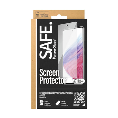 Film de protection d'écran PanzerGlass Safe. Ultra-Wide Fit pour Samsung Galaxy A53 5G A536 / A52s 5G A528 / A52 5G A526, Verre Trempé, Full Glue.