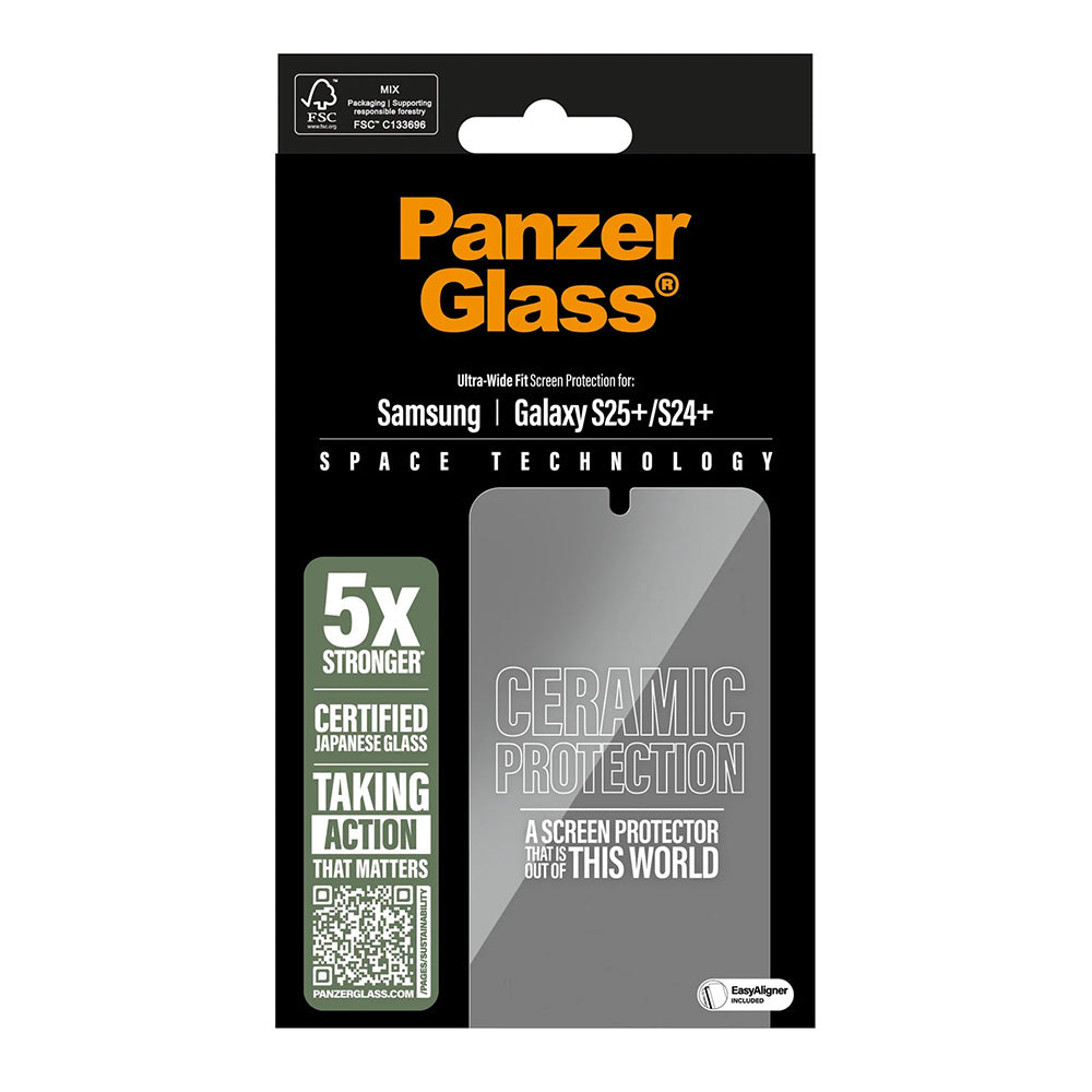 Pellicola Protettiva Schermo PanzerGlass Ultra-Wide Ceramic EasyAligner per Samsung Galaxy S25+ S936 / S24+ S926, Vetro Temperato, Full Glue
