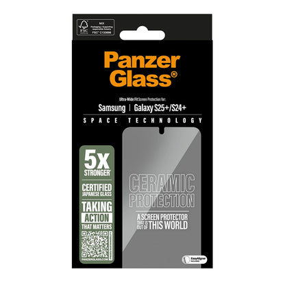 Pellicola Protettiva Schermo PanzerGlass Ultra-Wide Ceramic EasyAligner per Samsung Galaxy S25+ S936 / S24+ S926, Vetro Temperato, Full Glue