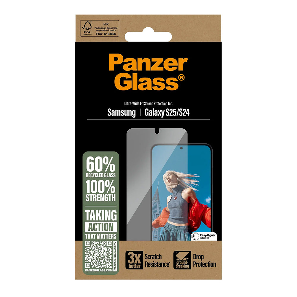 Film de protection d'écran PanzerGlass Ultra-Wide Fit pour Samsung Galaxy S25 S931 / S24 S921, Verre Trempé, Full Glue
