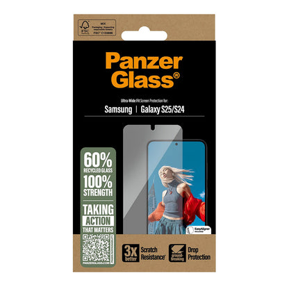 Film de protection d'écran PanzerGlass Ultra-Wide Fit pour Samsung Galaxy S25 S931 / S24 S921, Verre Trempé, Full Glue