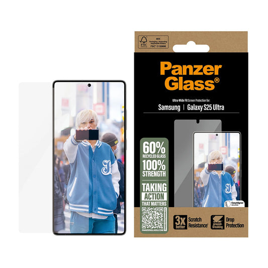 Schutzfolie PanzerGlass Ultra-Wide Fit für Samsung Galaxy S25 Ultra S938, gehärtetes Glas, Full Glue
