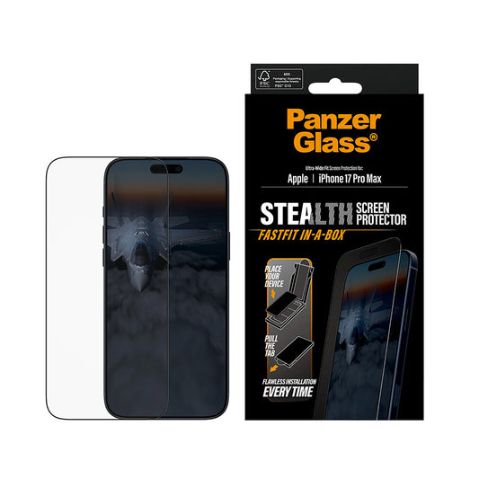 Pellicola protettiva per schermo PanzerGlass Ultra-Wide Fit Stealth Fastfit per Apple iPhone 17 Pro Max, Vetro Temperato, Full Glue, Nera