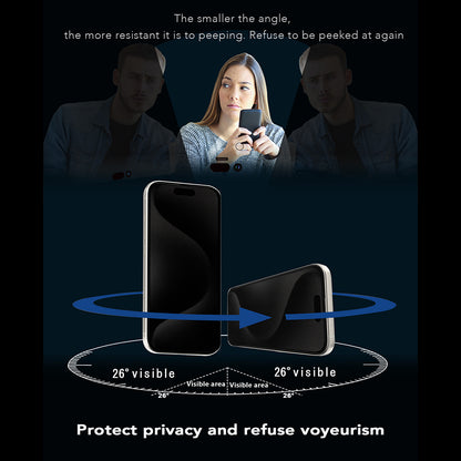 Pellicola protettiva per schermo Privacy Anank 1X Rinforzata 360 per Apple iPhone 15 Pro Max, Vetro Temperato, Colla Completa, 2.5D