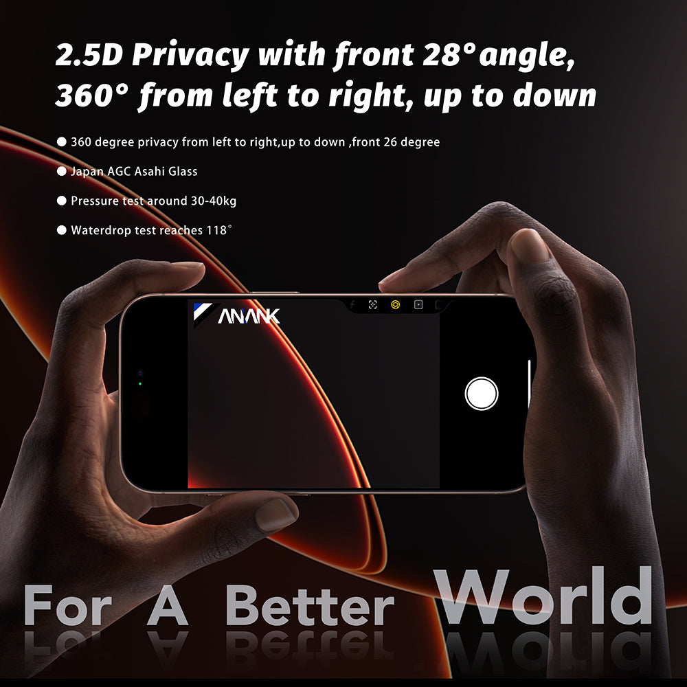 Schutzfolie Ecran Privacy Anank 5X Reinforced 360 für Apple iPhone 17 Pro Max, Gehärtetes Glas, Full Glue, 2.5D