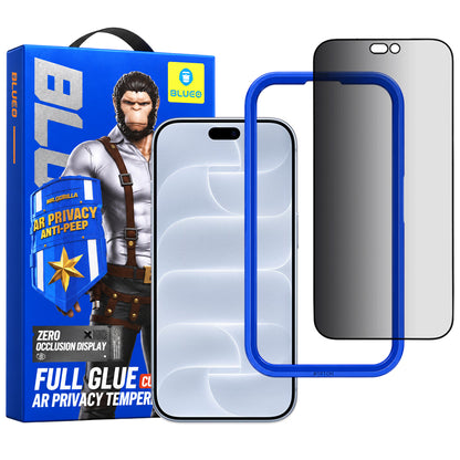 Pellicola protettiva per schermo Privacy Blueo Anti Peep AR per Apple iPhone 18 Pro, vetro temperato, Full Glue, 3D