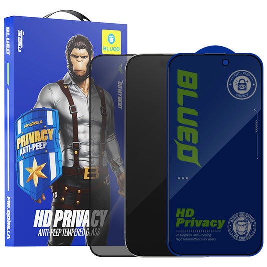 Pellicola protettiva per schermo Privacy Blueo Anti-Peep per Apple iPhone 16 / 15, Vetro temperato, Full Glue