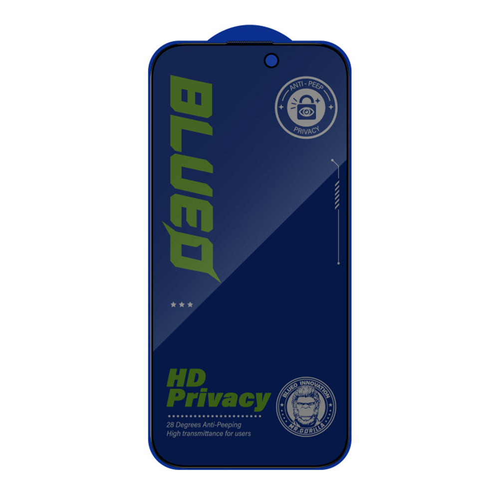 Film de protection d'écran Privacy Blueo Anti-Peep pour Apple iPhone 16 / 15, Verre trempé, Collage intégral