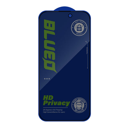 Film de protection d'écran Privacy Blueo Anti-Peep pour Apple iPhone 16 / 15, Verre trempé, Collage intégral