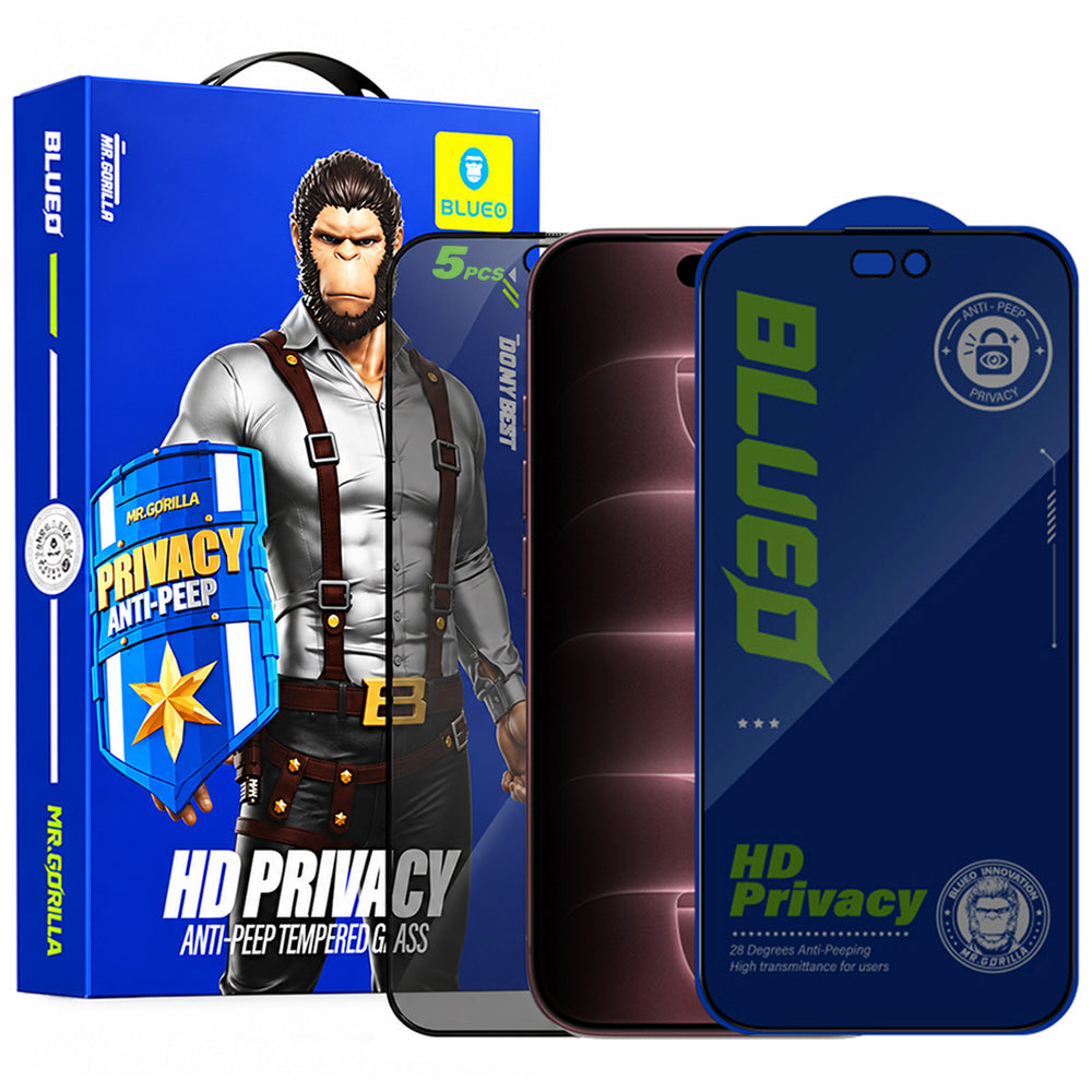 Film de protection d’écran Privacy Blueo Anti-Peep pour Apple iPhone 18 Pro Max, verre trempé, adhésif intégral, lot de 5 pièces
