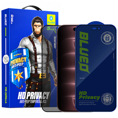 Film de protection d’écran Privacy Blueo Anti-Peep pour Apple iPhone 18 Pro Max, verre trempé, adhésif intégral, lot de 5 pièces