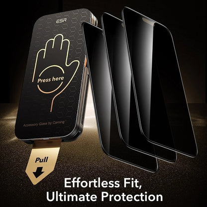 Pellicola protettiva per schermo Privacy ESR Armorite Pro UltraFit per Apple iPhone 18 Pro, Vetro temperato, Full Glue, Set da 3 pezzi