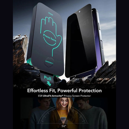 Schutzfolie Ecran Privacy ESR Armorite UltraFit für Apple iPhone 17, gehärtetes Glas, Full Glue, Set 3 Stück