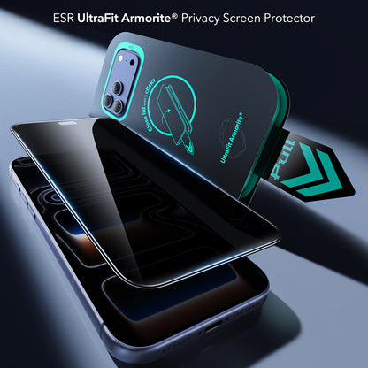 Film de protection d'écran Privacy ESR Armorite UltraFit pour Apple iPhone 18 Pro Max, Verre trempé, Collage complet, Lot de 2 pièces