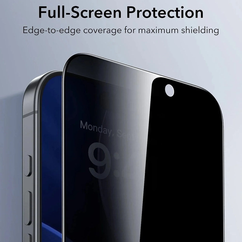 Pellicola protettiva per schermo Privacy ESR UltraFit Classic per Apple iPhone 18 Pro Max, Vetro temperato, Full Glue, Set da 3 pezzi