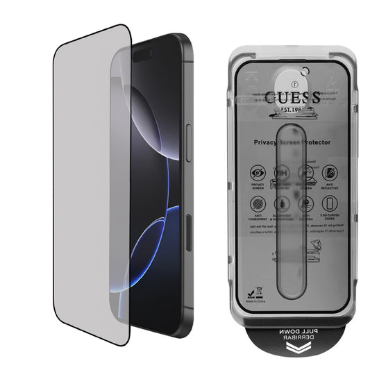 Pellicola Protettiva Privacy Guess per Apple iPhone 16 Pro, Vetro Temperato, Full Glue, 2.5D, GUTGP16LBOKGCIP