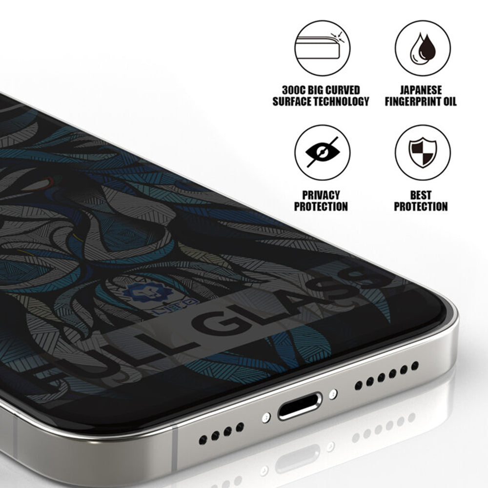 Schutzfolie Privacy Lito D+ Max 300C für Apple iPhone 17 / 16 Pro, Gehärtetes Glas, Vollverklebung