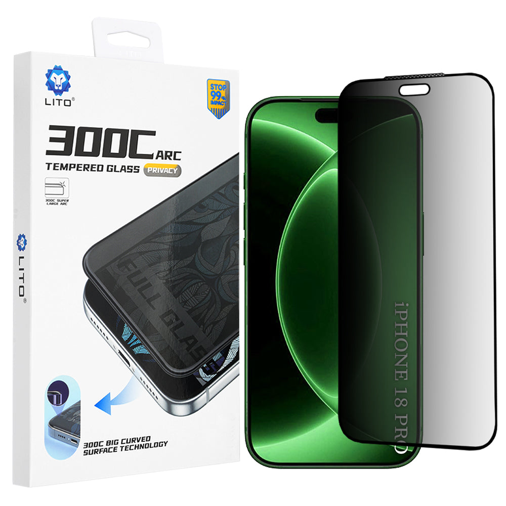Film de protection écran Privacy Lito D+ Max 300C pour Apple iPhone 18 Pro, Verre trempé, Collage intégral
