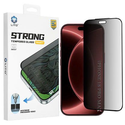 Pellicola protettiva per schermo Privacy Lito D+ Max Strong per Apple iPhone 18 Pro Max, Vetro temperato, Full Glue